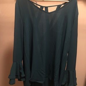 Hunter green bell-sleeve blouse